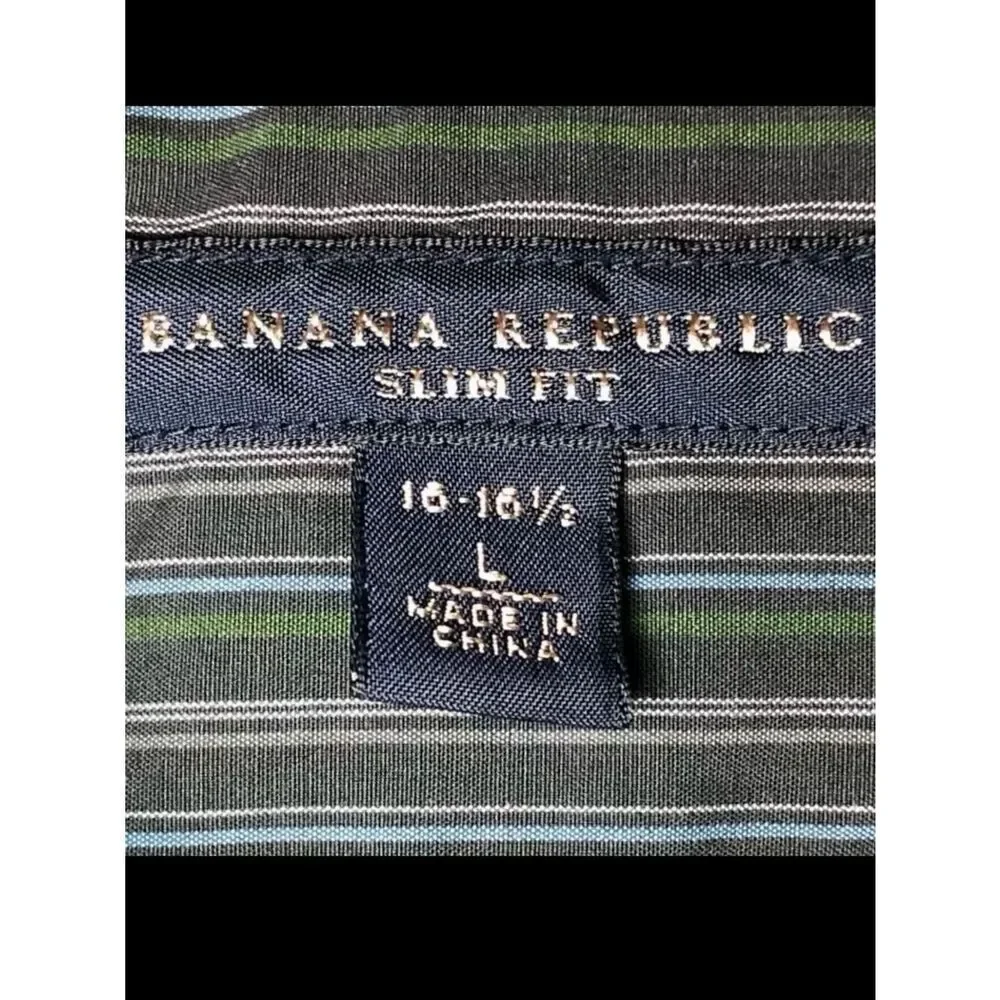 Banana Republic Slim Fit Striped Dress Shirt in Dark Grey/Green/Blue Men’s L